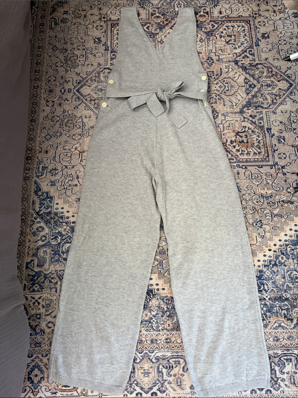 ALEX MILL | Ollie Light Gray Knit V-Neck Tie-Waist Jumpsuit